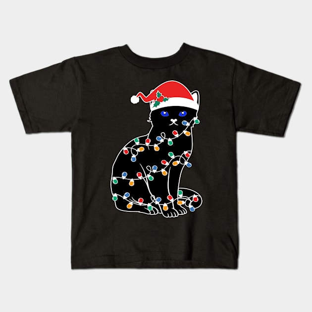 Black Cat Christmas Light Kids T-Shirt by karascom